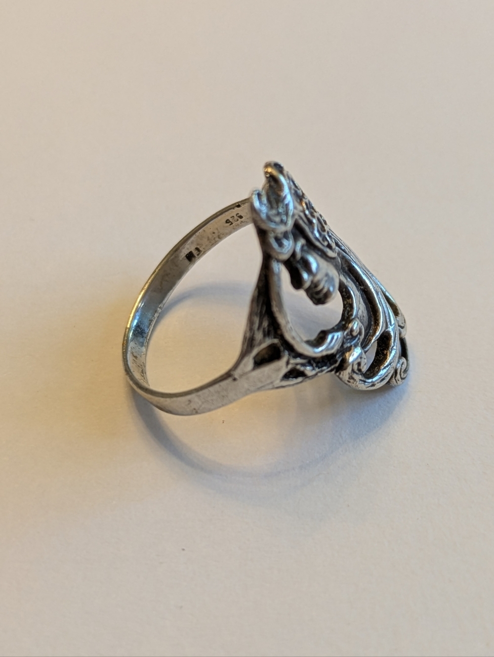 Art Nouveau Lady Profile Ring Sz 7 Sterling Silver Vintage Signed 925 - Picture 6 of 11